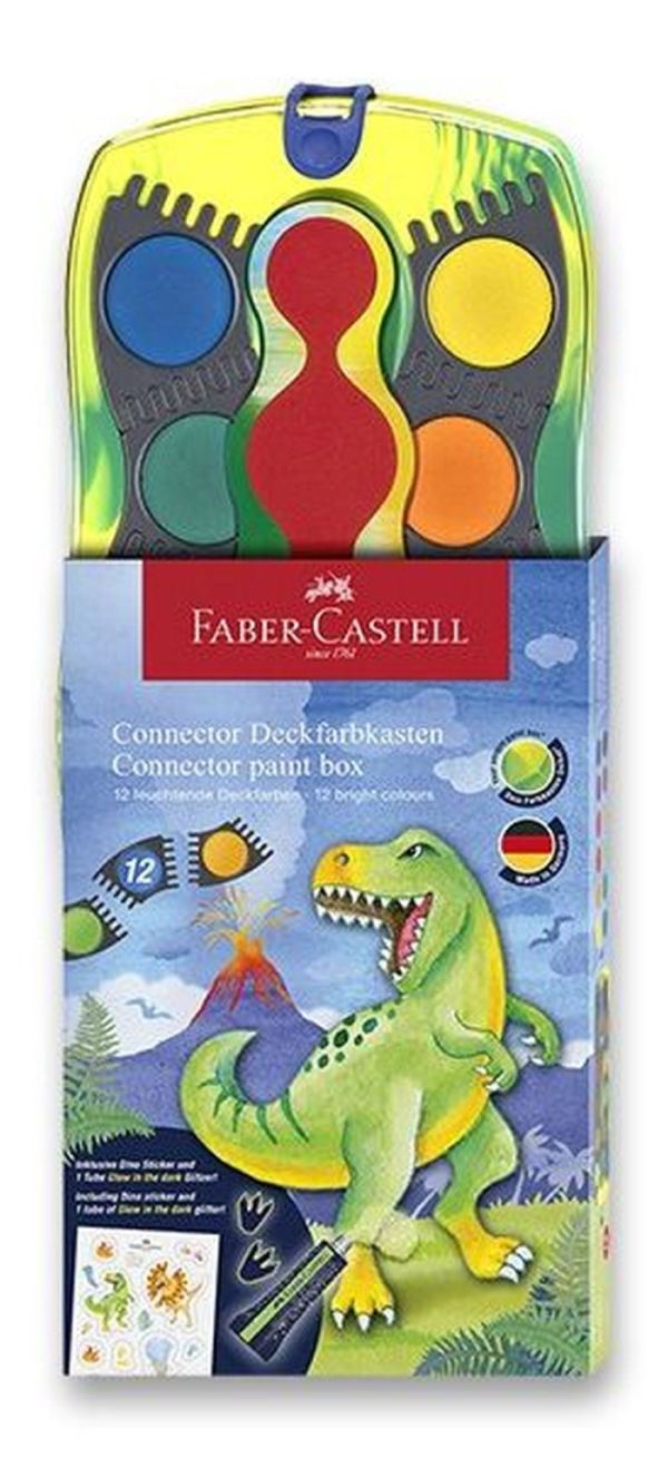 Levně Faber-Castell Vodové barvy Connector Dinosaurus - 12 barev, průměr 30 mm