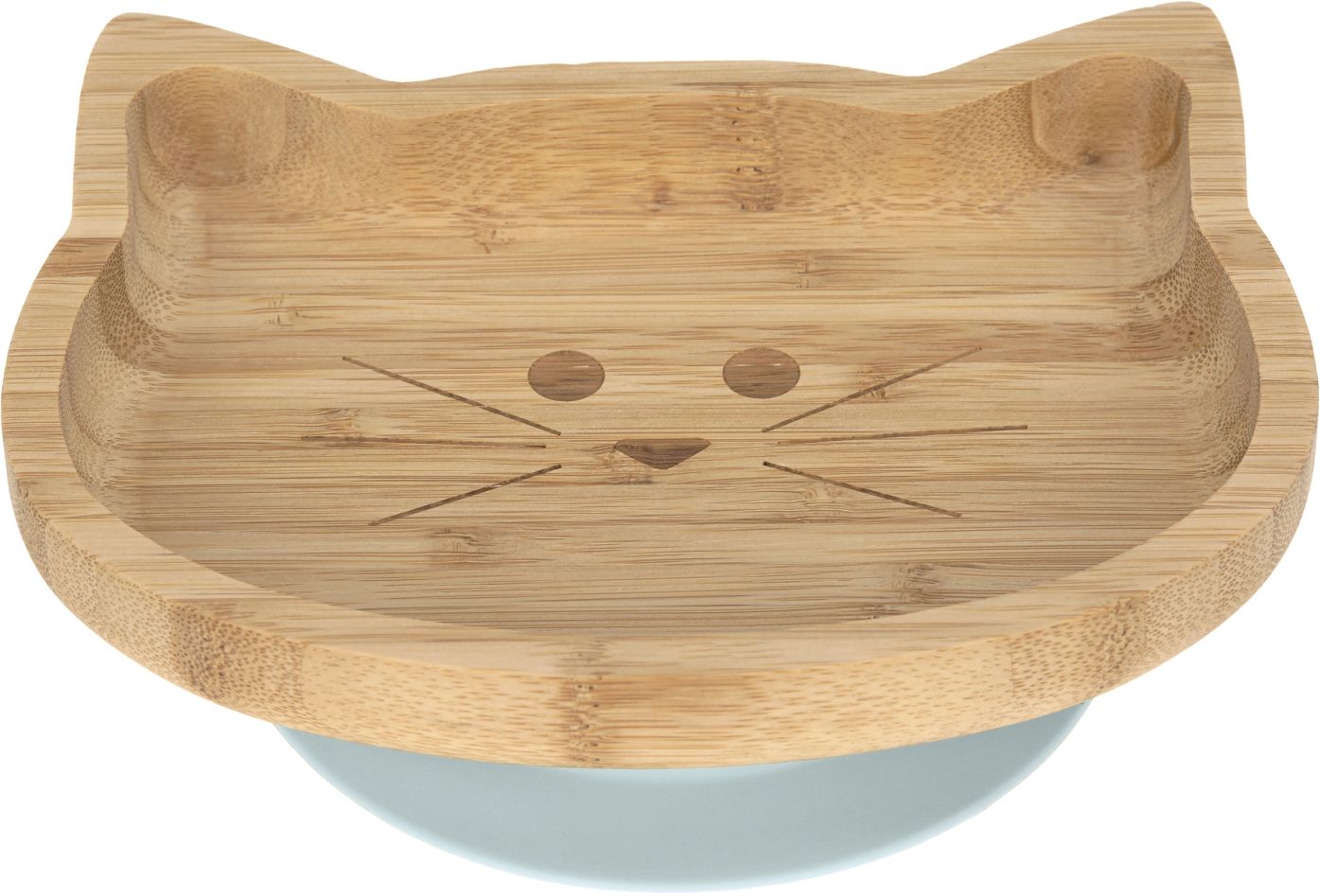 Levně Lassig Platter Bamboo/Wood Little Chums Cat with suction pad/silicone