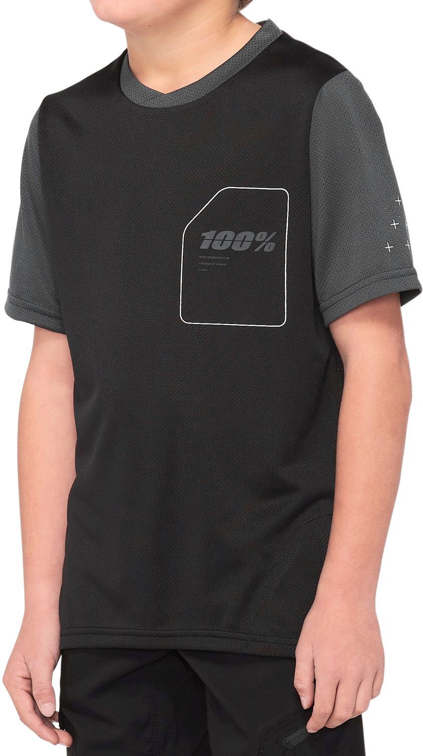100% Ridecamp Youth Short Sleeve Jersey Black/Charcoal 152-163
