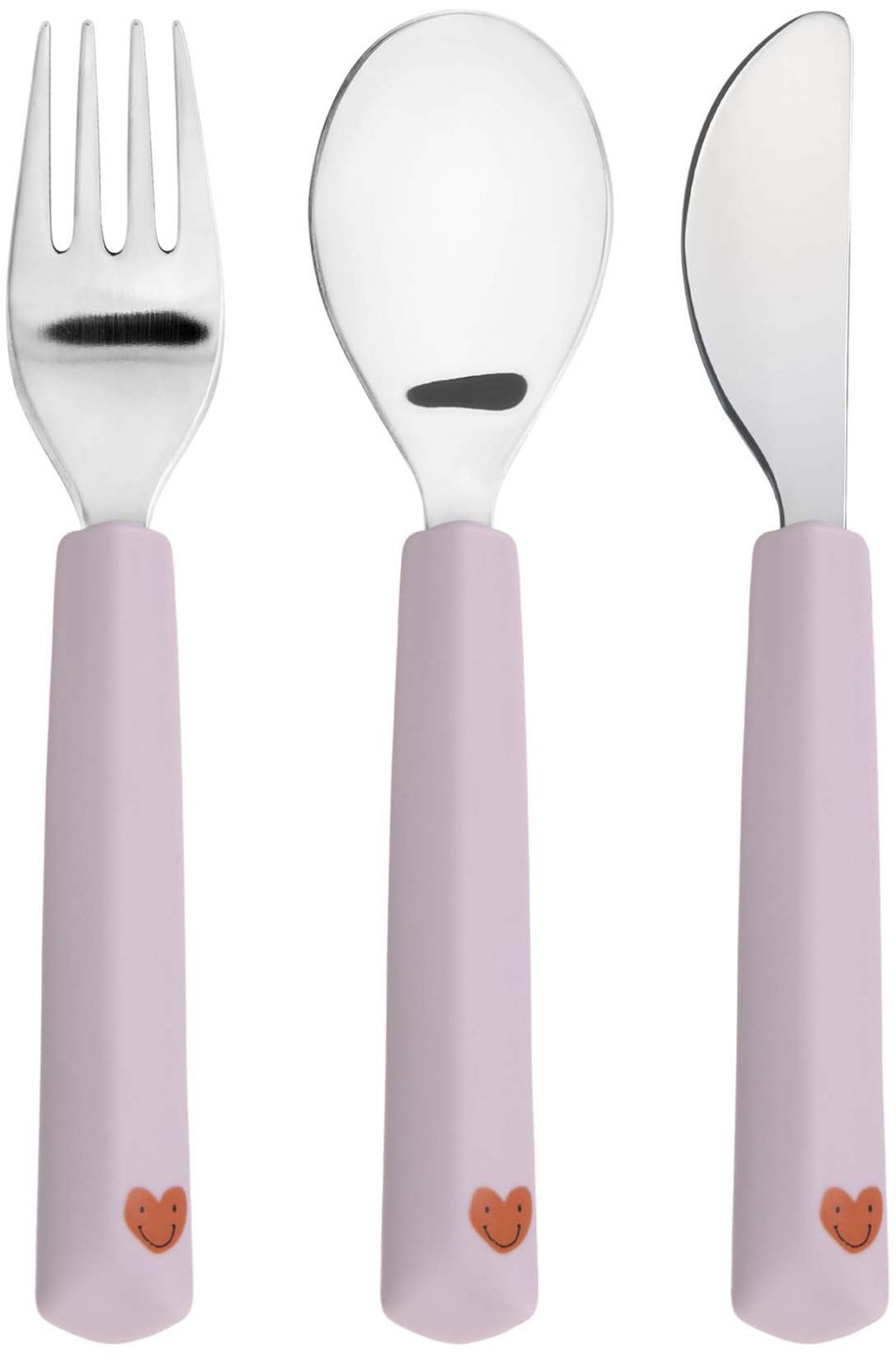 Levně Lassig Cutlery with Silicone Handle 3pcs Happy Rascals Heart lavender