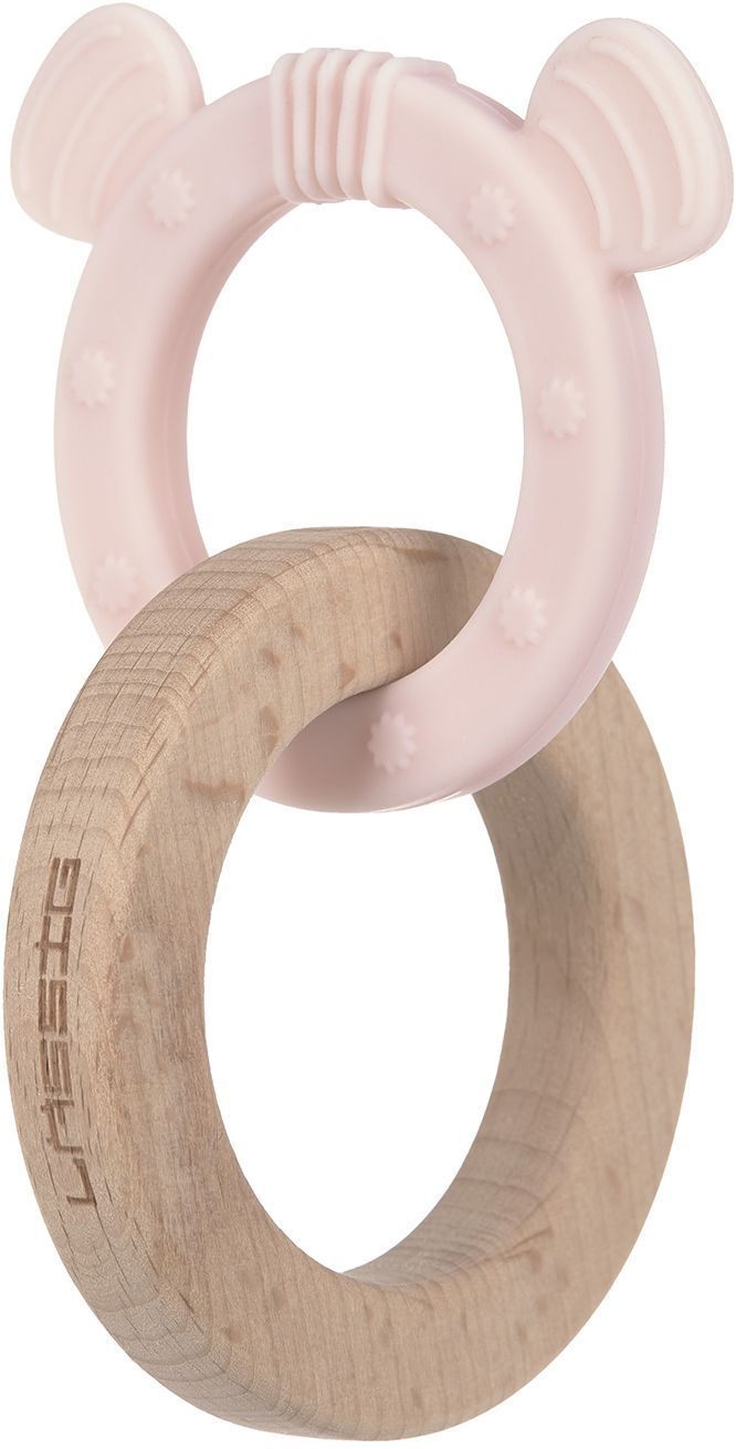 Levně Lassig Teether Ring 2in1 Wood/Silikone Little Chums mouse