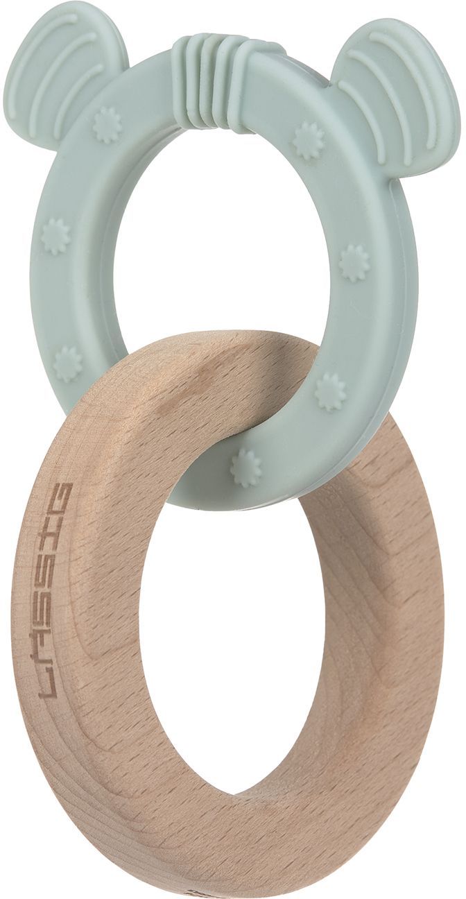 Levně Lassig Teether Ring 2in1 Wood/Silikone Little Chums dog
