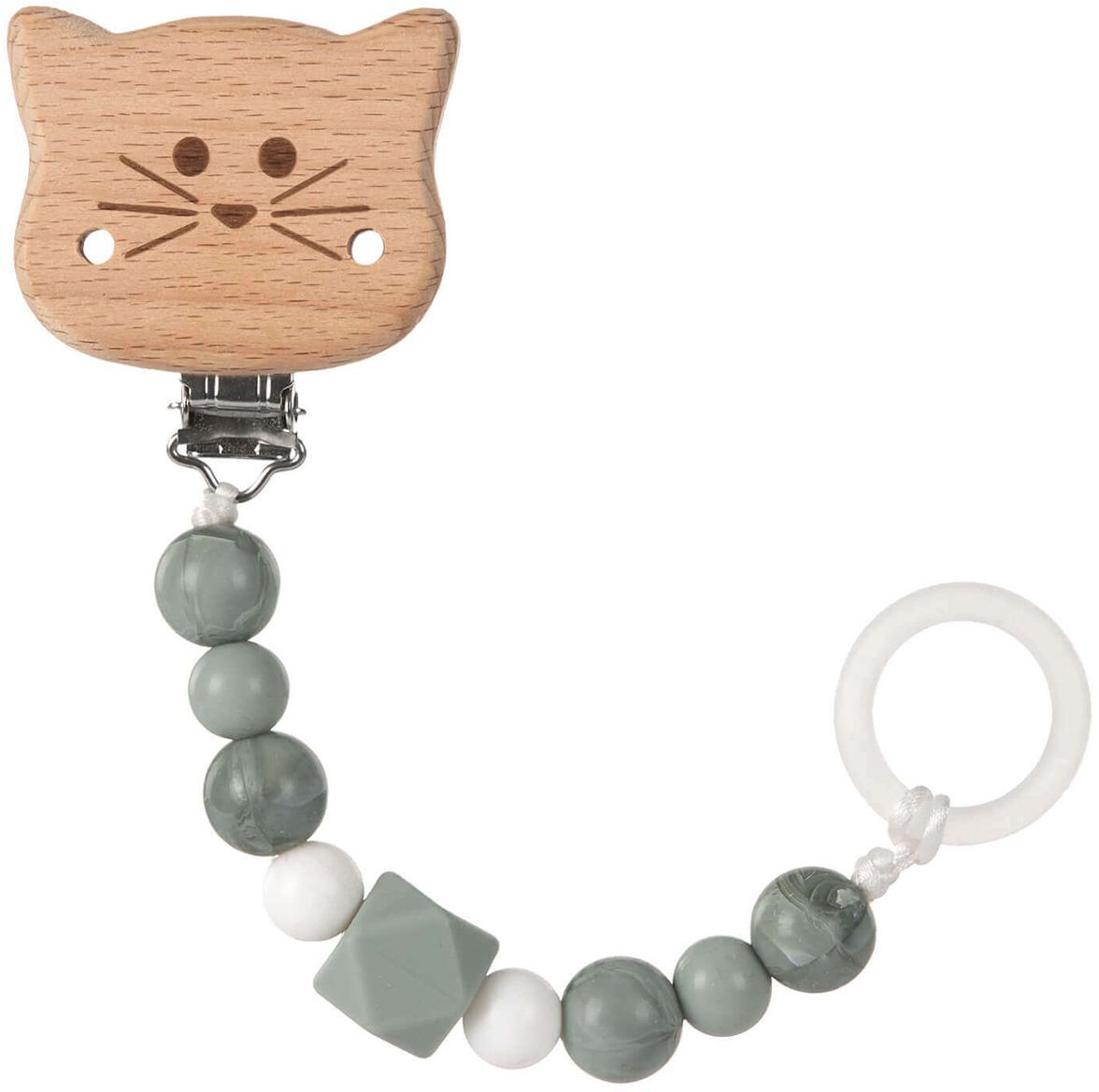 Lassig Soother Holder Wood/Silicone Little Chums-cat