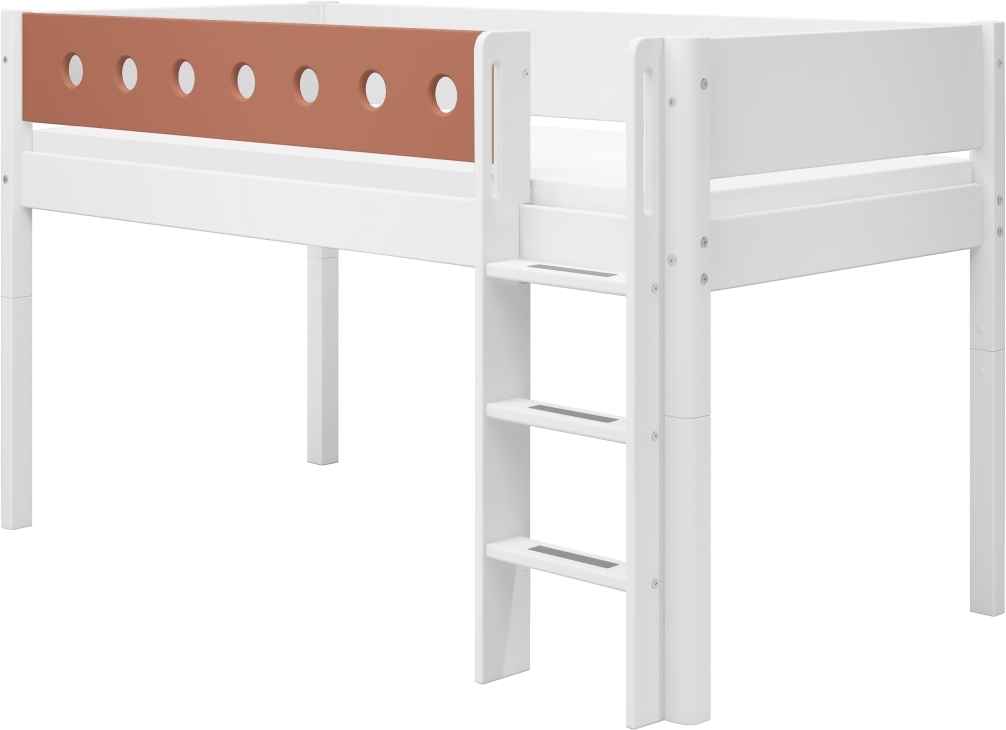 Flexa Zvýšená postel Flexa - White s rovným žebříkem (bílá/rumělková)