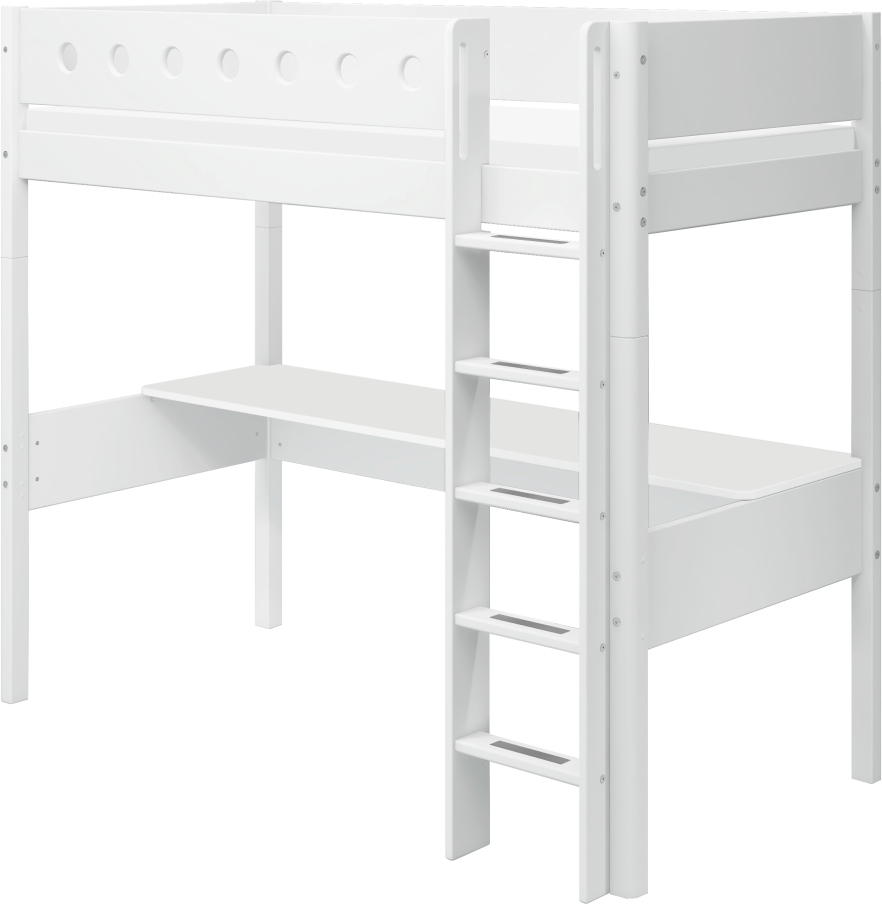 Levně Flexa Vysoká postel Flexa - White s rovným žebříkem a stolem (bílá)