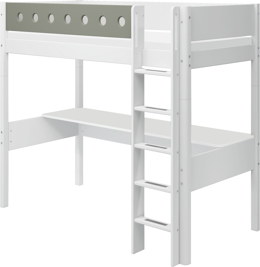 Flexa Vysoká postel Flexa - White s rovným žebříkem a stolem (bílá/zelená)