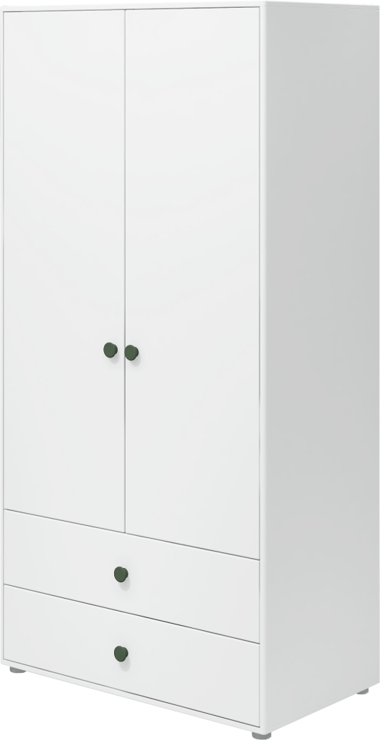Flexa Šatní skříň Flexa - Roomie dvojdveřová s dvěma zásuvkami (bílá/tm.zelená)