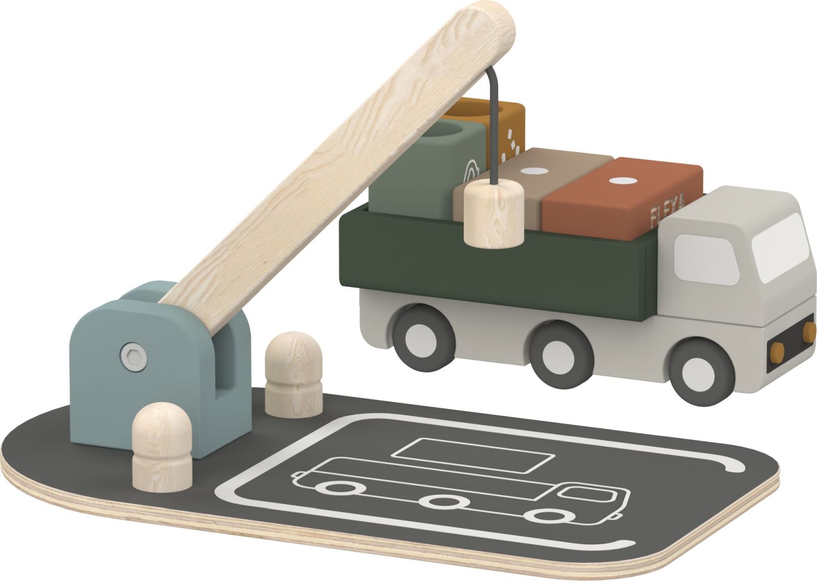 Flexa Play Dětská dřevěná hračka - náklaďák s jeřábem