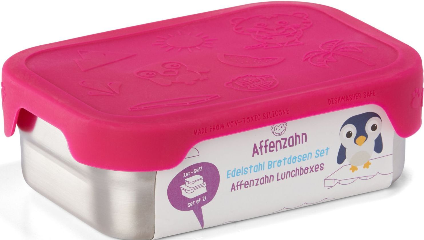 Affenzahn Stainless Steel Lunchbox Set Owl - silver pink