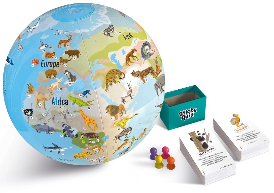 Levně Caly GLOBE GAMES STICK N QUIZ "Animals of the World" globe 30 cm