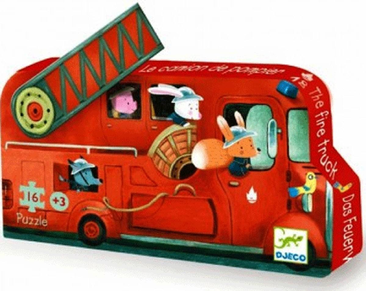 Levně Dětské puzzle v krabičce Djeco - hasičské auto