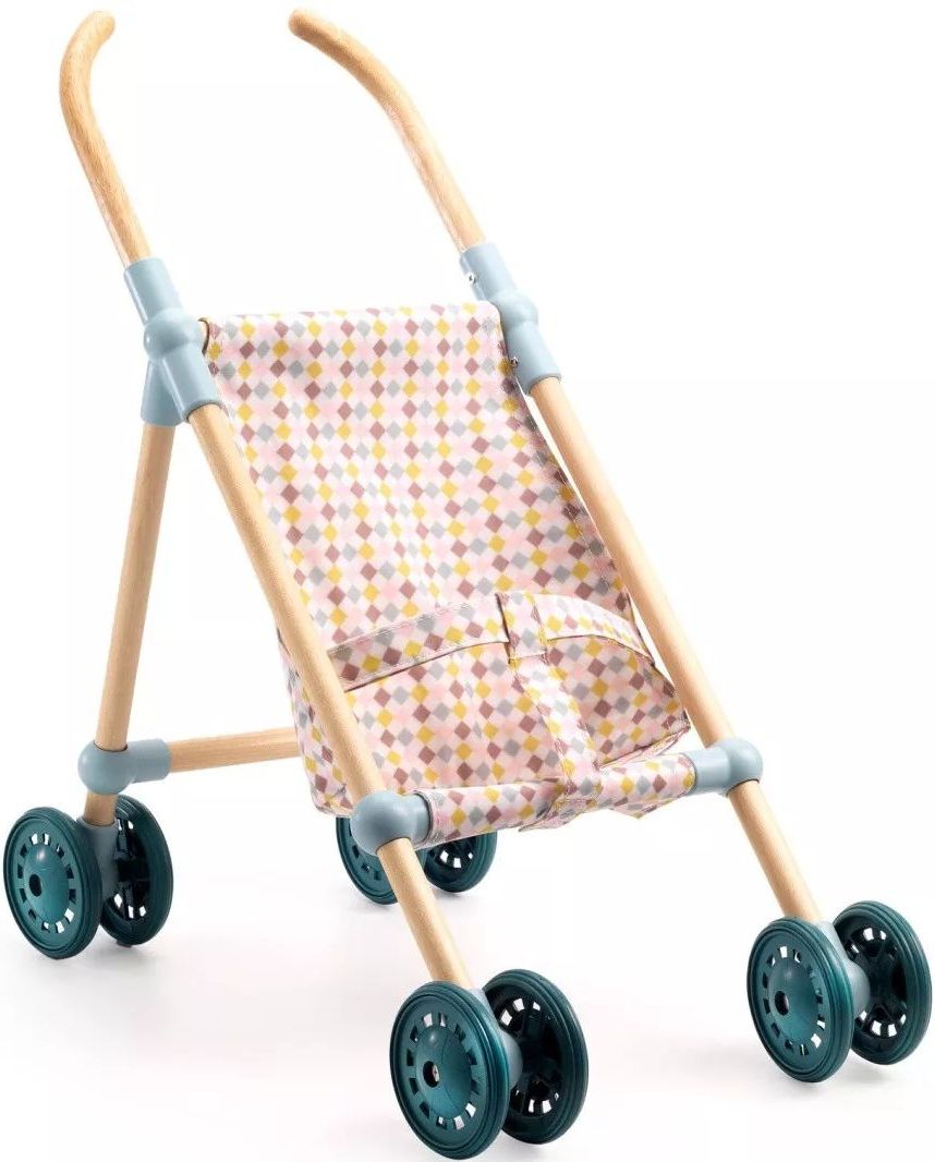 Levně Djeco Dolls - Walking Wooden Stroller Little Cubes - 44 cm