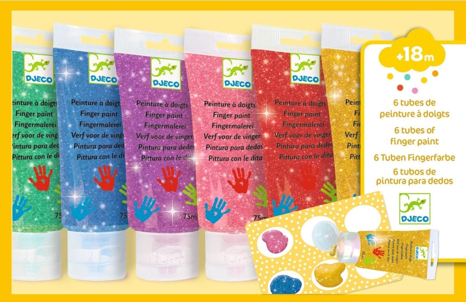 Levně Djeco Colours for little ones 6 tubes of finger paint - Glitter